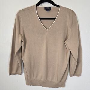 Brooks Brothers 346 Silk Cotton Sweater Womens L Camel V Neck Heritage Old Money